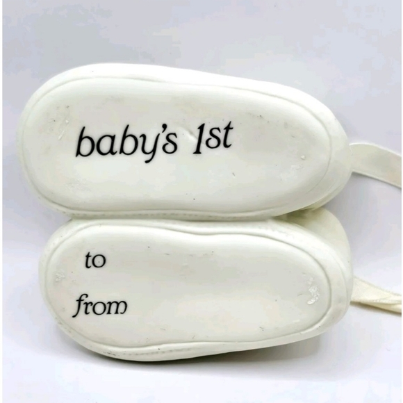 Dept 56 Baby's 1st Shoes White Porcelain Ornament With To: & From: On Bottom - Picture 4 of 4
